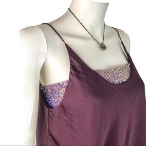 Free People NWT Satin Cami Crop Blouse Sequin Purple MaroonTank